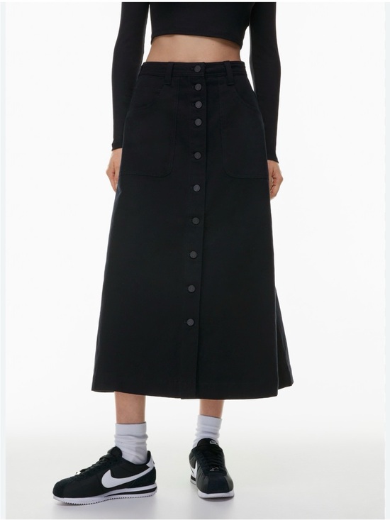 Sunday Best Dresses & Skirts - Sunday Best Cynthia Black Button-Front Midi Skirt with Patch Pockets